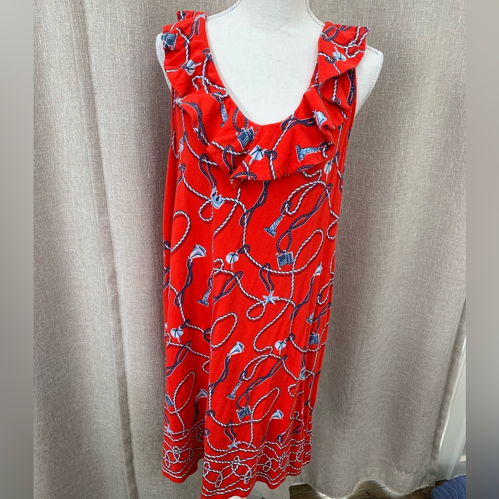 Crown & Ivy Ruffle Dress L Red Americana Nautical